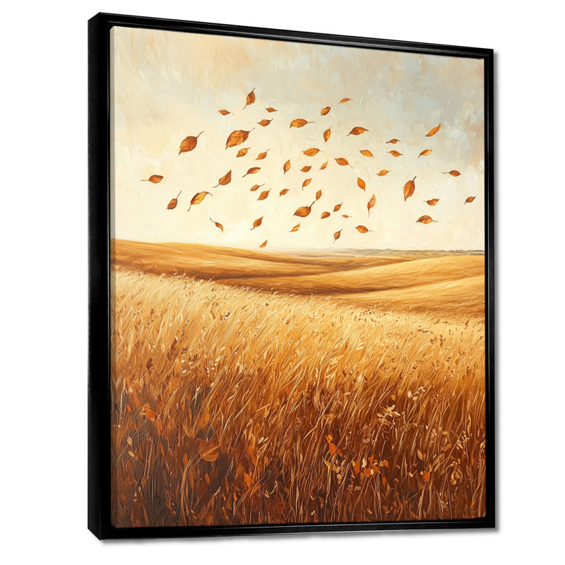Windy Meadow Prairie Leaves I - feuilles, art mural, H 20 po x l 12 po, Reproduction avec cadre flottant, Noir