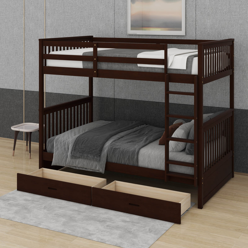 Twin Over Twin Bunk Bed With Ladders And Drawers, Espresso