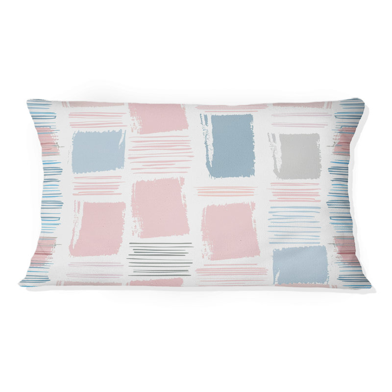 Coussin lombaire à carreaux roses et bleus