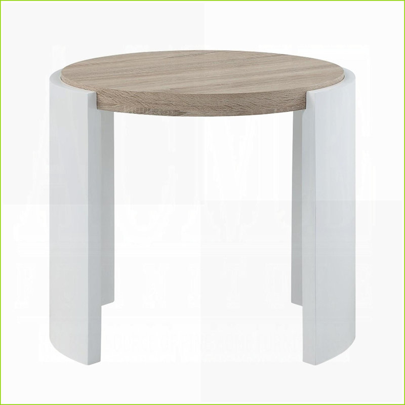 Table basse en chêne et blanc ultrabrillant avec base traîneau, plateau naturel facile à nettoyer et durable
