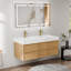 Meuble-lavabo double 48 po avec plan de travail en pierre d'ingénierie, lumière DEL et 6 tiroirs à fermeture douce, finition érable