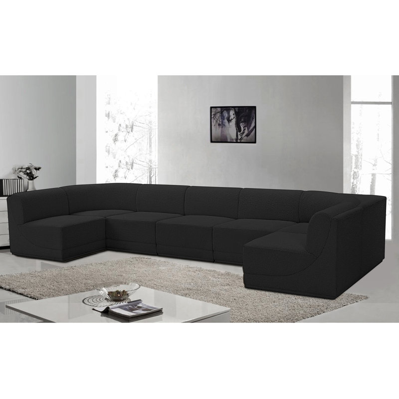 Canapé modulaire rembourré 7 pièces Ollie, Tissu bouclé noir
