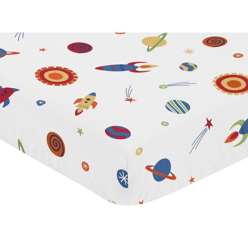 Space Galaxy Greenguard Gold Certified Space & Stars Floral Polyester - Piece Standard Crib Fitted Sheet