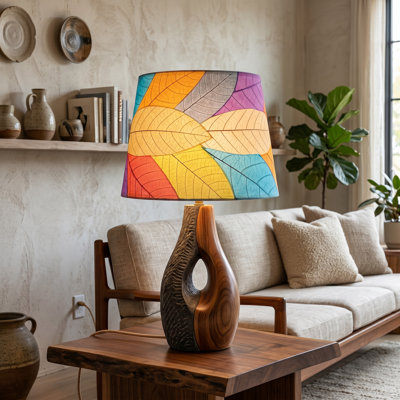 Real Leaf Drum Lamp Shade in Red/Blue/Pink