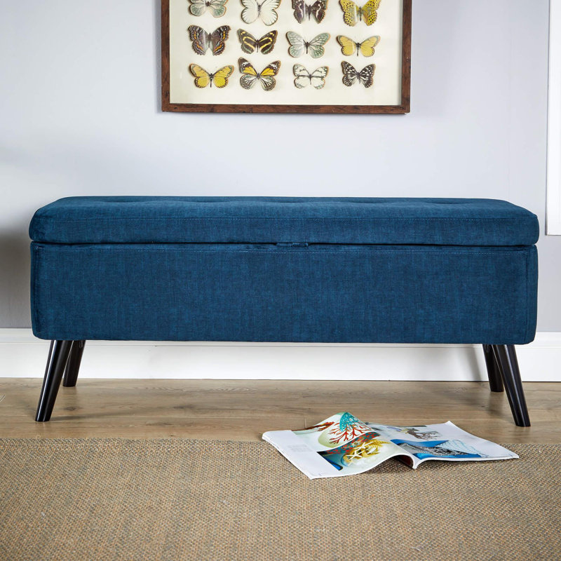 Ahkeem Velvet Upholstered Storage Bench, Navy