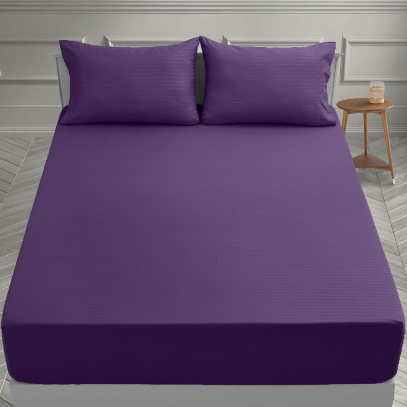 Lux Decor Collection Stripes Bed Sheets Microfiber Bedding Set with Fitted, Flat Sheet & Pillowcase, Queen Pillowcase, Purple