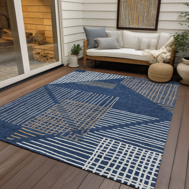 Machine Washable Indoor/Outdoor Jenning ACN2270 Stripes Rug, Rectangle 9' x 12'