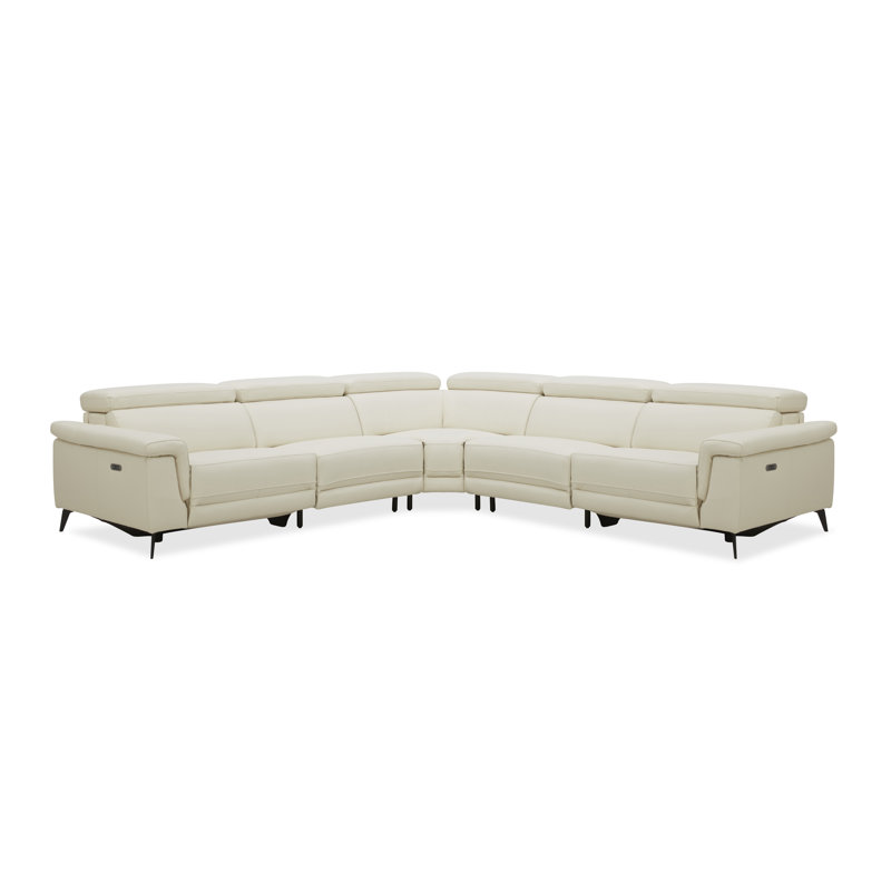 Philippa 122" Wide Genuine Leather Right Hand Facing Reclining Corner Sectional, Ivory Genuine Leather