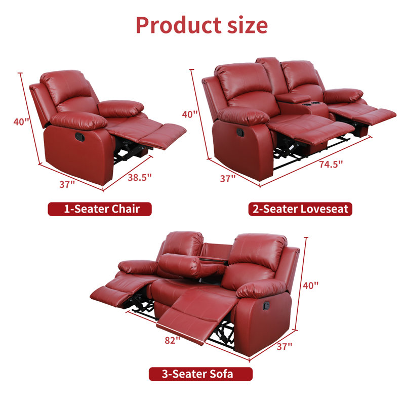 Canapé inclinable 69 po en cuir Vegan, Similicuir rouge