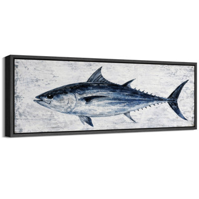 Blue Tuna Fish Rustic Coastal Nautical Wall Decor Extra Large Pictures Framed Canvas Print Wall Art
