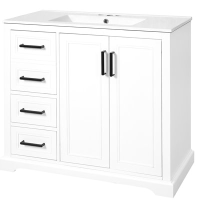 Meuble-lavabo blanc contemporain de 36 pouces avec lavabo en céramique, 3 tiroirs, espace sous le lavabo et compartiment de fermeture en douceur