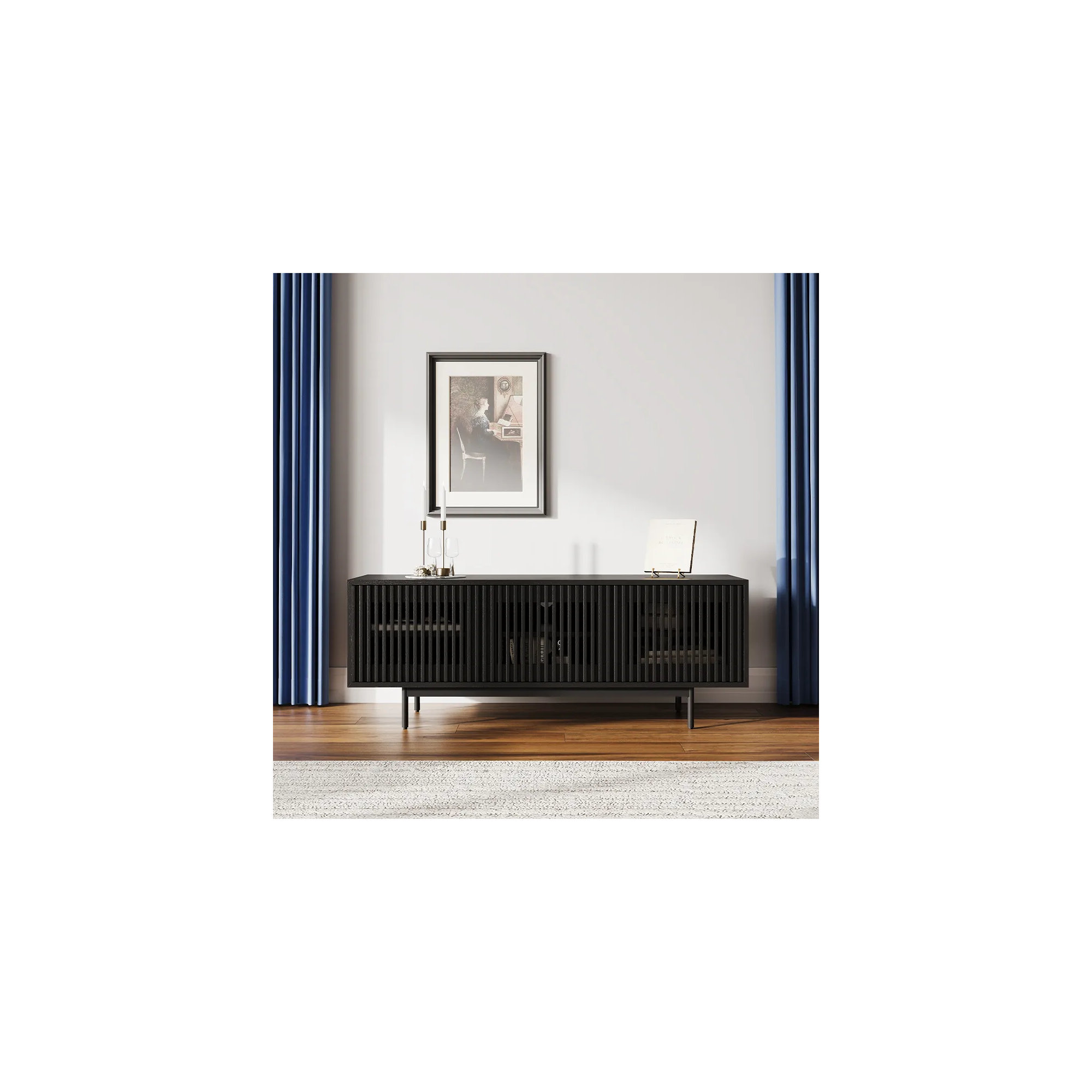 Mid-Century Modern TV Stand, 21.26" H x 59" W x 18.89" D, Black