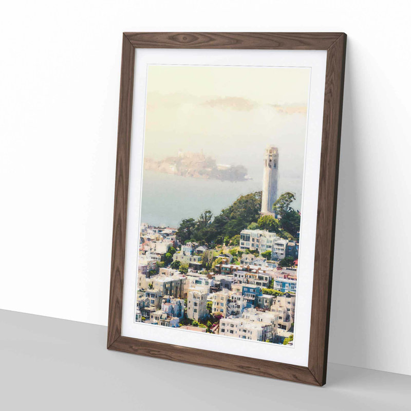 View of Alcatraz in San Francisco - Picture Frame Graphic Art Print, Walnut, 50cm H x 35cm W x 2cm D