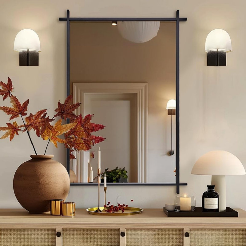 Vintage Cross Corner Rectangle Bathroom Vanity Mirror | Stainless Steel Frame, 36" x 24", Matte Black