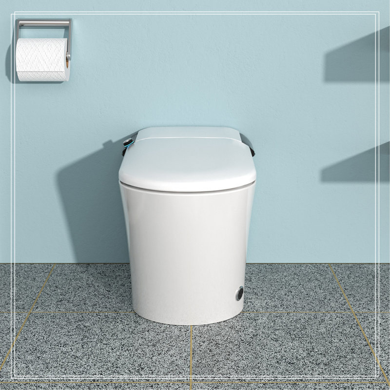 Toilette intelligente avec bidet intégré, ouverture et fermeture automatiques, siège chauffant allongé, capteur de pied encastré, affichage DEL, lavage à l'eau chaude, sécheuse, veilleuse