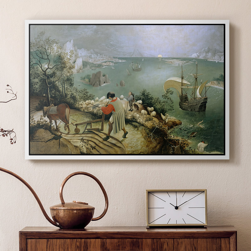 Paysage avec la chute d'Icarus, v. 1560 - Toile tendue avec châssis Peter Bruegel l'Ancien, 16 x 24, Blanc