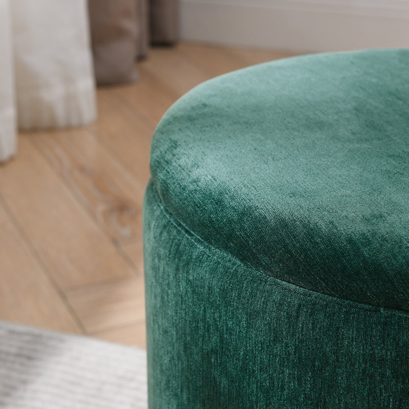 2-Piece Set Round Chenille Storage Ottoman, Equipped With A Drum Shaped Small Stool, Storage Space, And MDF Made Desktop Panel (Dark Green23.62"X23.62"X16.53")