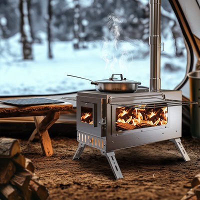Outdoor Camping Tent Wood Burner Stove With 7 Chimney Pipes Backyard Stove