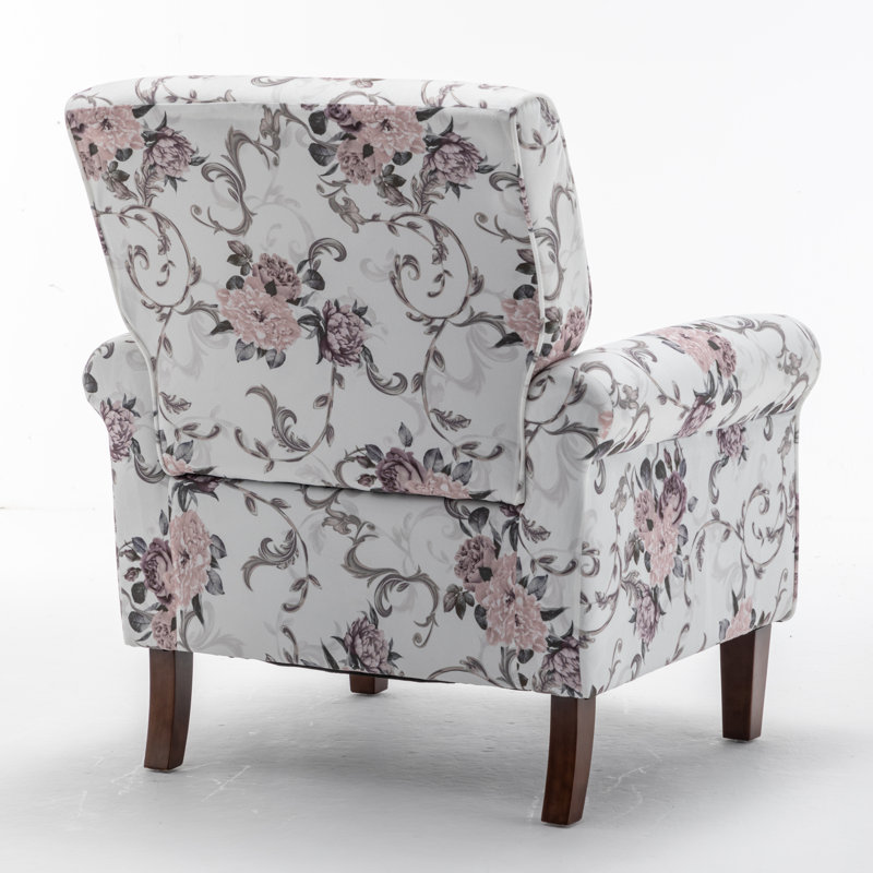 Fauteuil Hysnie, Blanc / imprimé de fleurs 100% polyester