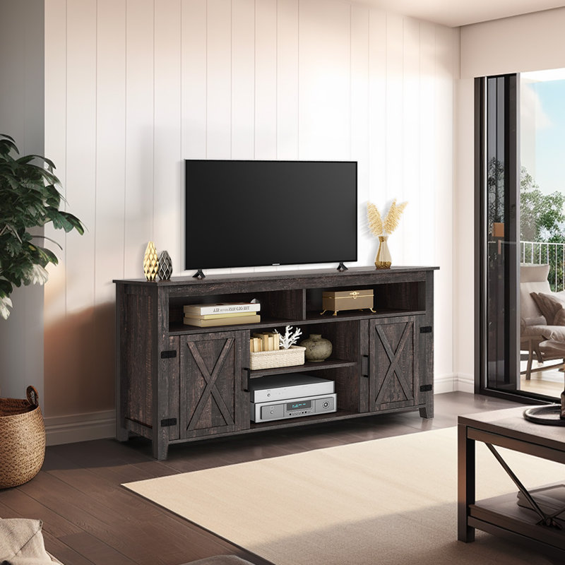 Riddick 59'' Farm House TV Stand with 2 Cabinets and Sound Bar for TVs up to 65", Vintage Brown