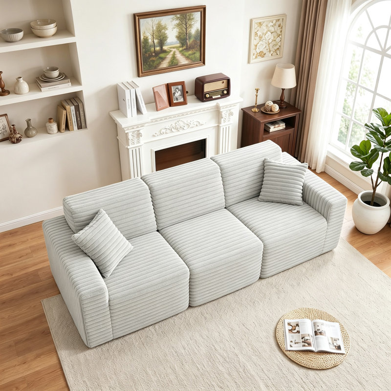 Canapé modulaire rembourré 3 pièces en flanelle de fourrure de lapin 3 pièces, Gris clair