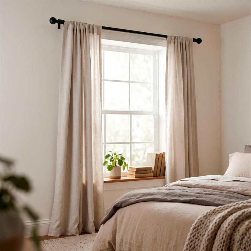 Adjustable 2cm Curtain Pole Set, 77 to 150cm, Matt Black