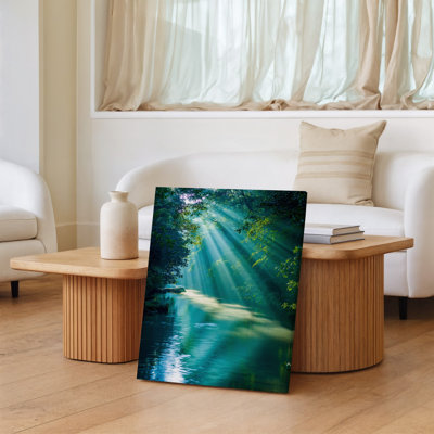 Reproduction d'art sur toile, "Tranquil Forest Scene At Dawn" avec une rivière sereine