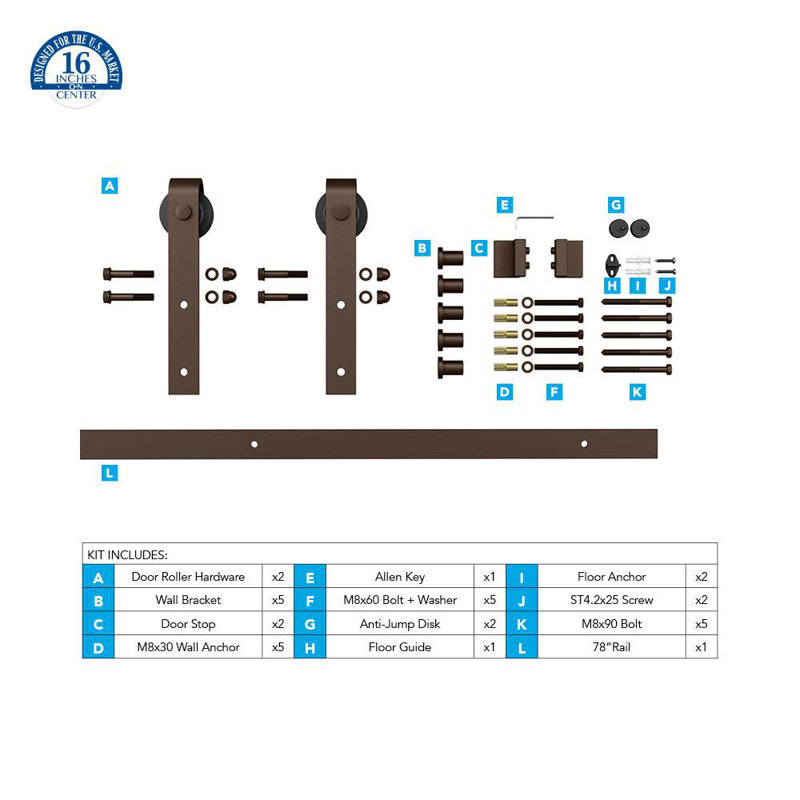 78 in. Oil Rubbed Bronze Steel Sliding Barn Door Hardware Kit