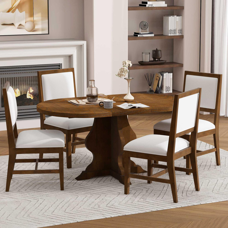 Ensemble de salle à manger extensible 5 pièces avec 4 chaises rembourrées, Marron foncé