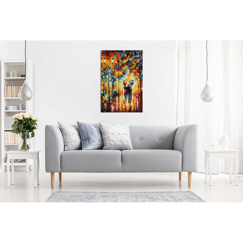 Couple Under One Umbrella By Leonid Afremov - Wrapped Canvas Painting, 91cm H x 61cm W