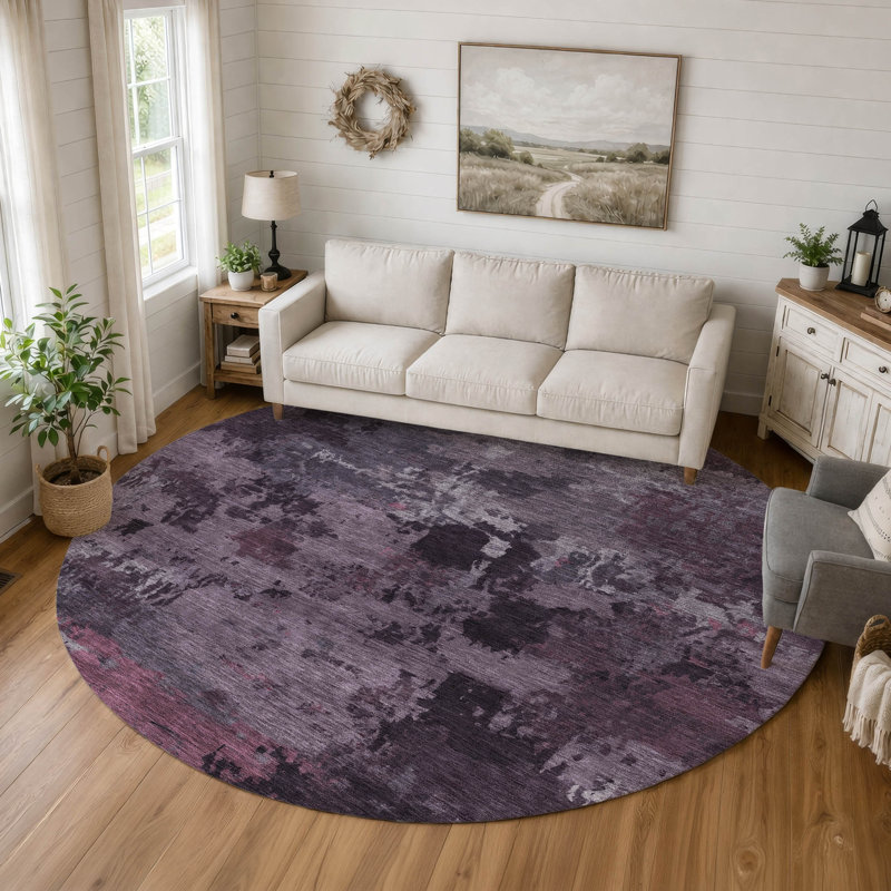 Machine Washable Indoor/Outdoor Chantille ACN2813 Abstract Rug, 8' Round, Eggplant