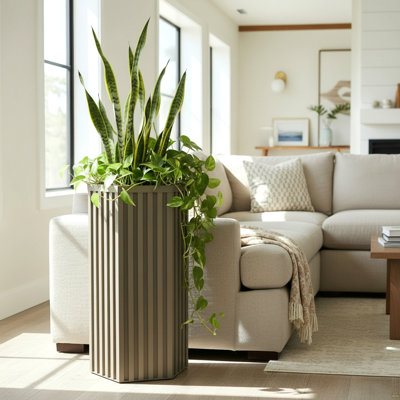 Hexagon Column Planter LG - Grey Brown