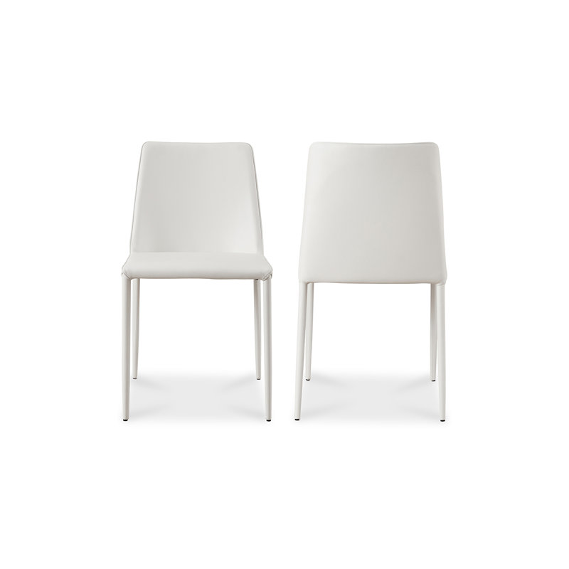 NORA PU DINING CHAIR WHITE-SET OF TWO, White Pebbled Faux Leather