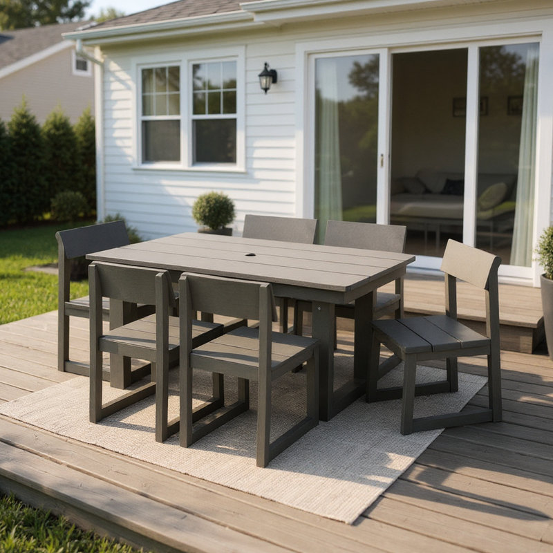 7 Gray Outdoor Dining For 6 With Armless Chairs, Weather- Furniture Lawn, Deck Or Poolside 6, Patio In Table And Chairs Entertaining