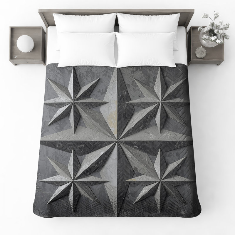 Couvre-lit matelassé gris à motif géométrique 3D, Très grand lit