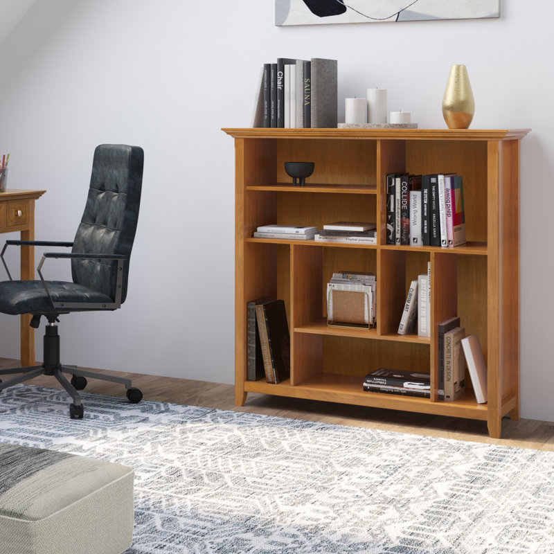 Amherst 44"H Solid Wood Transitional Multi-Cube Bookcase with Fixed Shelves and Tapered Legs, Brun doré clair