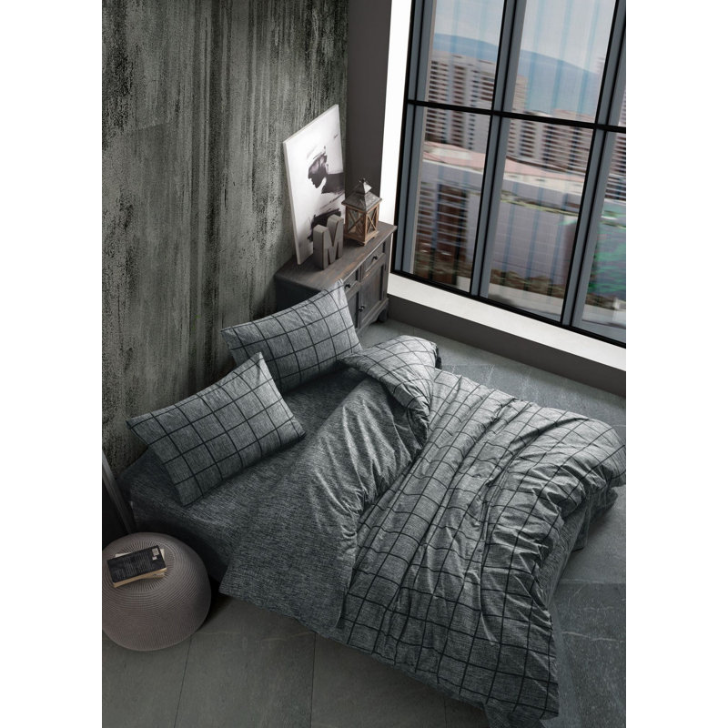 100% Cotton Ranforce Single Quilt Cover Set, Black | Duvet Cover 53.1 x 78.7 Inches & Pillowcase 31.5 x 31.5 Inches | Machine Washable at 104°F, 145 Thread Count | Elegant Pigment Printing, Button & Envelope Closure