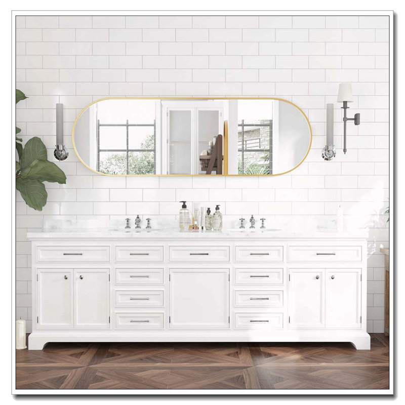 Miroir ovale 63 po x 20 po, Doré