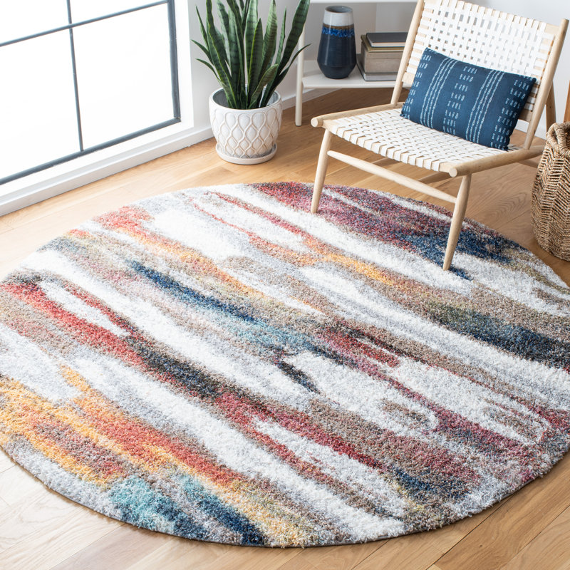 Tapis abstrait ivoire / rouille Araxi, Rond 6 pi 7 po