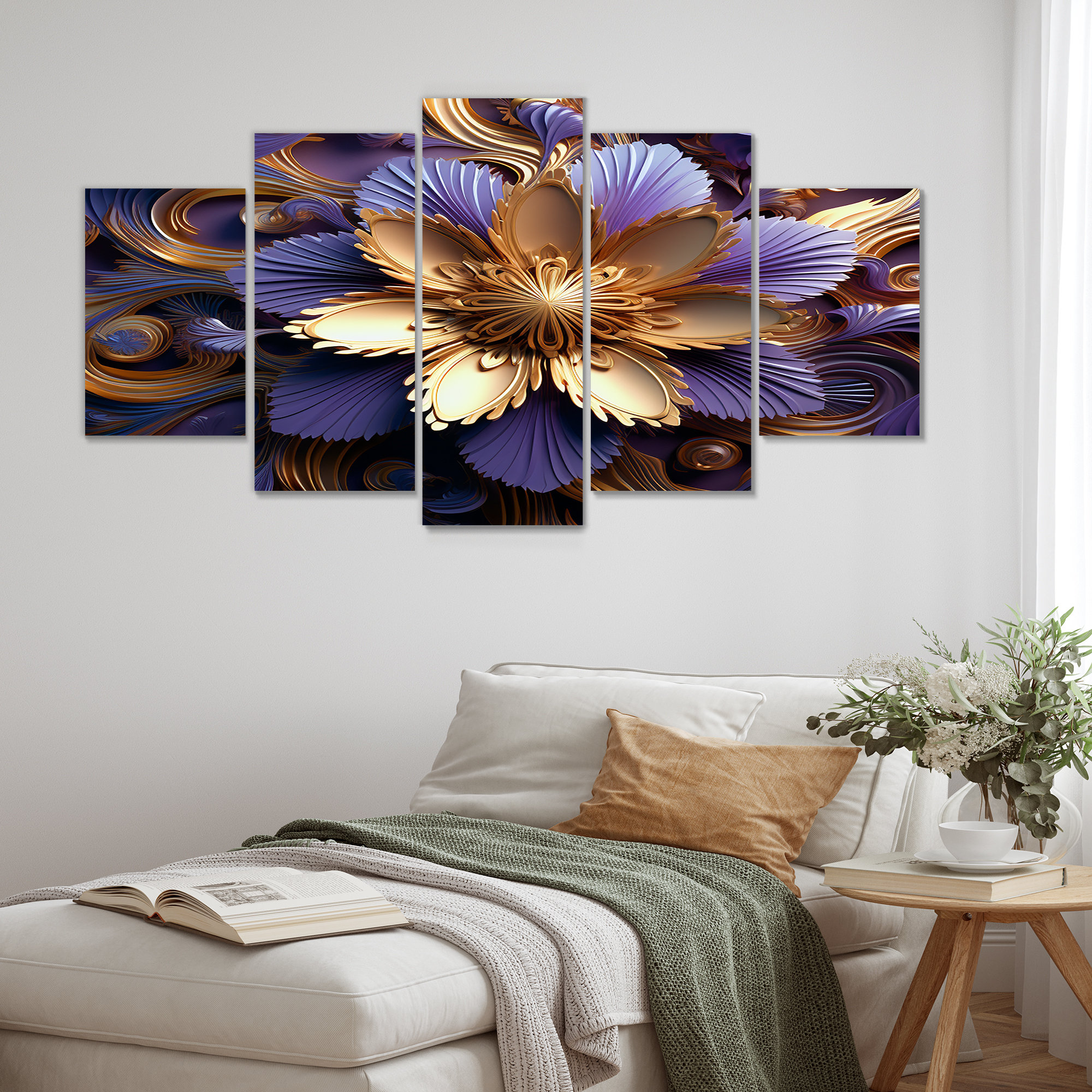 House of Hampton Abstract Gold Lotus ...