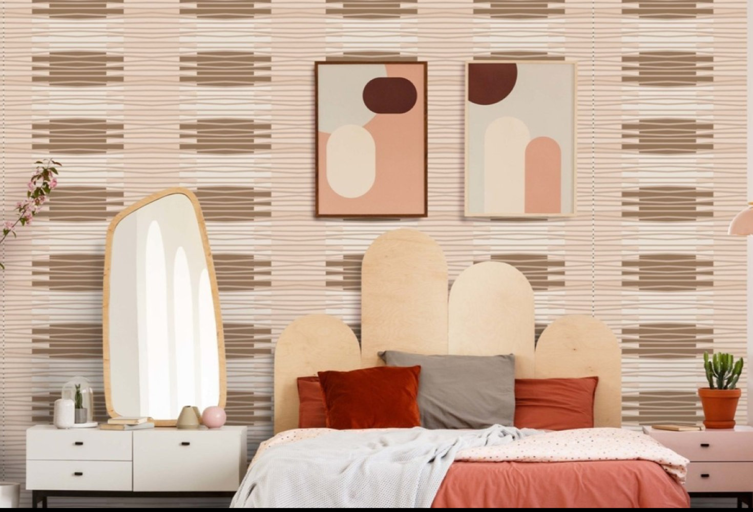 Zaire Wallpaper Roll, Faux Grasscloth, Peach/Tan, Non-pasted