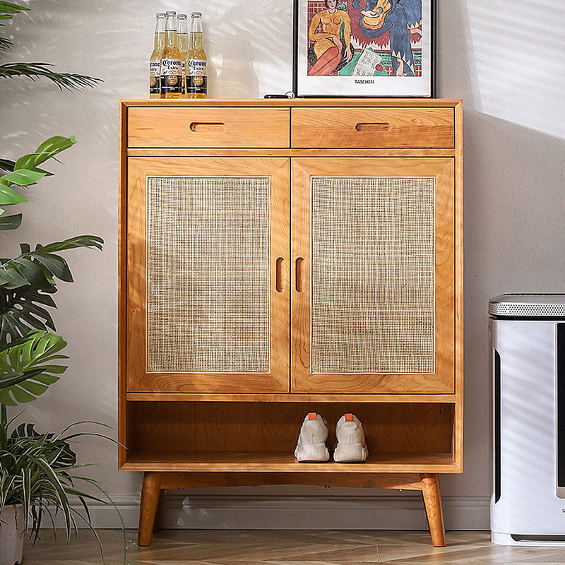 Simple Rattan Wooden Shoe Storage Cabinet 17 Pair Shoe Storage Cabinet