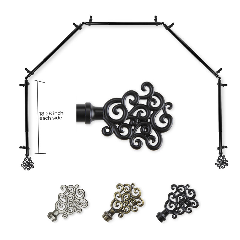 Ensemble de tringle à rideaux simple et quincaillerie pour fenêtre à 5 côtés Reinaldo, 18 à 28 po (de chaque côté), Noir