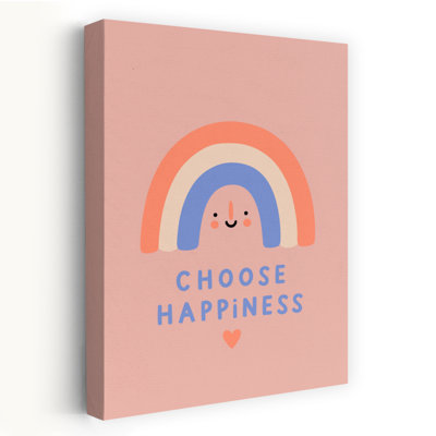 Choose Happiness Rainbow Colorful Minimalist Abstract Landscape Nature Wall Art Print 1 Piece Wrapped Canvas Wall Art