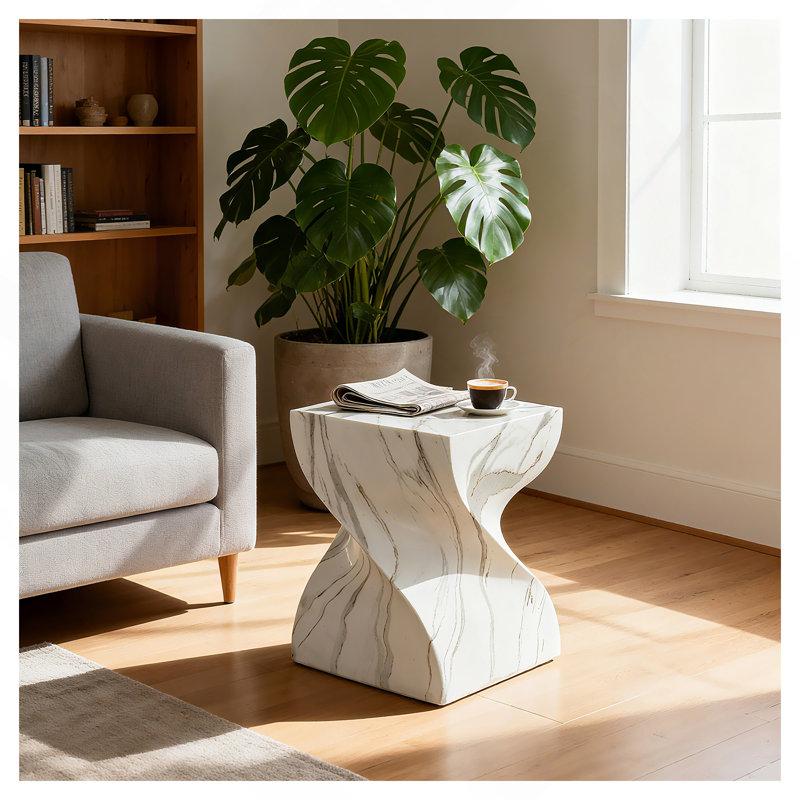 Tables de bout d'extérieur en ciment pour patio, table d'appoint de jardin en faux terrazzo, petite table d'appoint ronde moderne pour l'extérieur, tabouret de jardin en souche d'arbre pour l'intérieur et l'extérieur