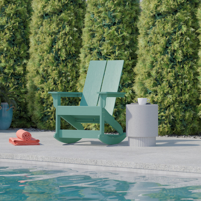 Chaise berçante moderne en résine de polyester à 2 lattes Adirondack pour l'intérieur et l'extérieur, Écume de mer
