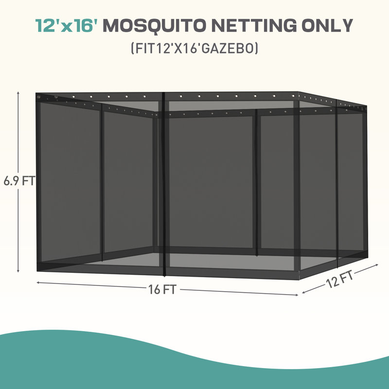 Moustiquaire pour pavillon de jardin Aoodor, Noir, H 6,9 pi x l 12 pi x P 16 pi
