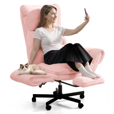 Big and Tall Office Chair, Flip Armrests for Pets & Cross Legged Sitting, Executive Ergonomic Computer Gaming Chair with Foot Rest, Teddy Fleece Wide Seat Reclining Desk Chair