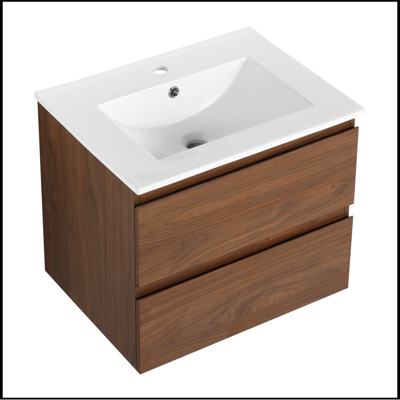 Meuble-lavabo mural 24 po avec lavabo en céramique, 2 tiroirs à fermeture en douceur, matériau durable