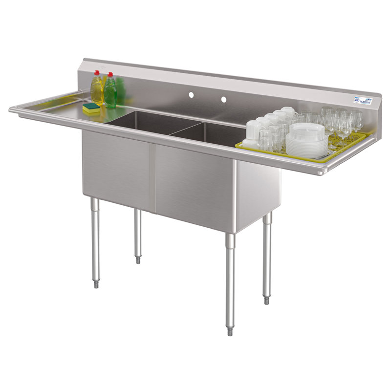 72" Stainless Steel Commercial Sink with Dual Drainboards